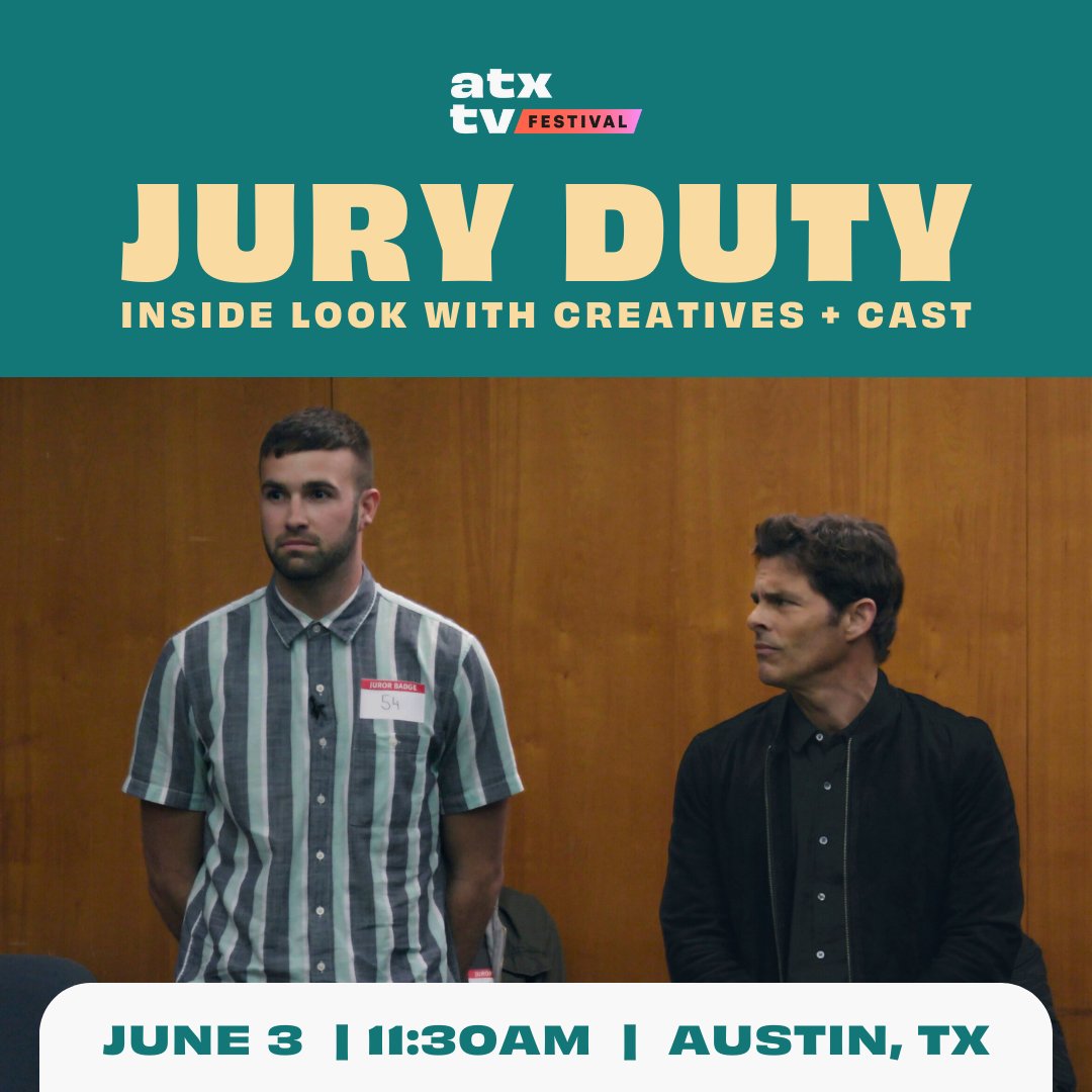 ATXFestival's tweet photo. .@AmazonFreevee's #JuryDutyonFreevee did the impossible by convincing one man the trial he was sitting on was real, when everyone was an actor except for him. Now's your chance to hear all the secrets of how they did it (and how Ronald Gladden REALLY feels about it). https://t.co/bnV36B93iu