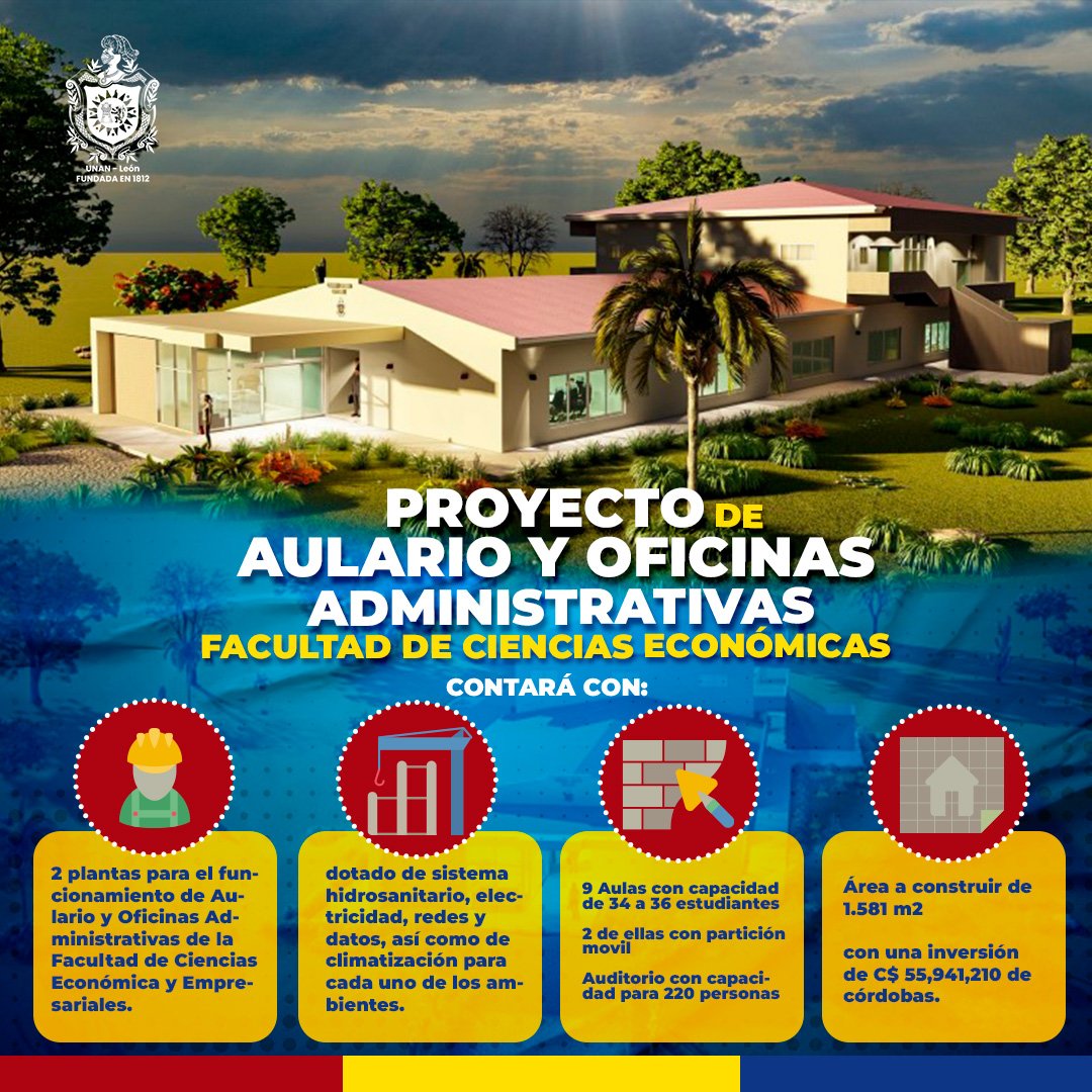 Proyecto de Aulario y Oficinas Administrativas de la Facultad de Ciencias Económicas y Empresariales.
#MásVictoriasPuebloPresidente #Nicaragua #UNANLeón