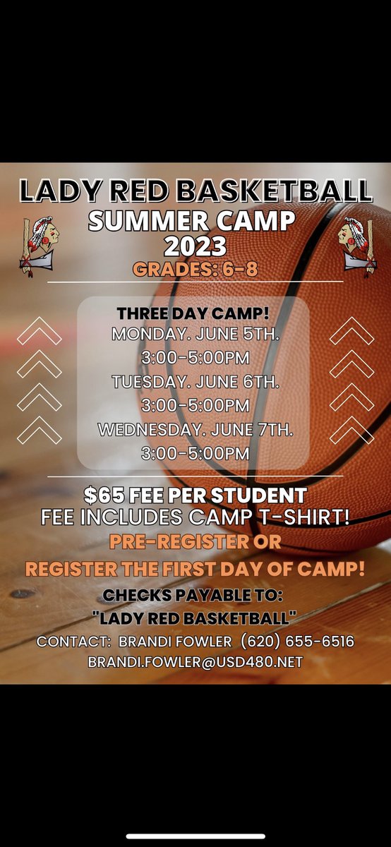 LadyRedBasketb3's tweet photo. Check out the camp info on the flyers for this summer!!! Summer work = Success in season! #LadyRed❤️🏀 #Humble #Hungry #GISE https://t.co/X0jo00Hr41