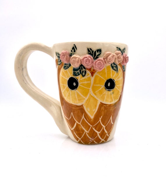 Whimsical Owl Mug, coffee tinyurl.com/2g59cyqt via @EtsySocial #zencatpottery #etsysocial #stonewarepottery #handmadeMug