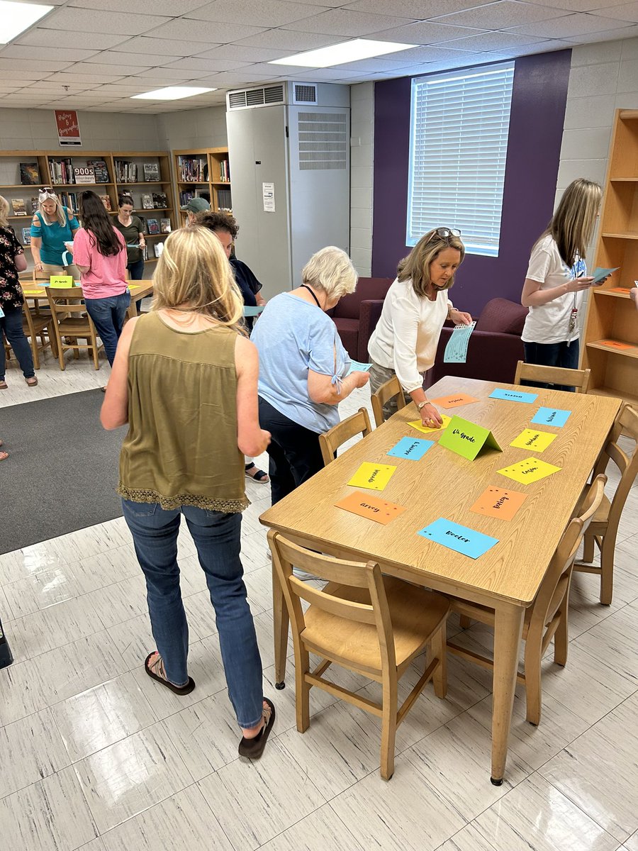 Our faculty finished our last full day together with a reflective activity. Staff members used the star key to place colorful stars on others’ cards. What an awesome way to reflect on the year and show appreciation! <a href="/ellis_school/">Ellis Middle School</a> #sumnerachieves