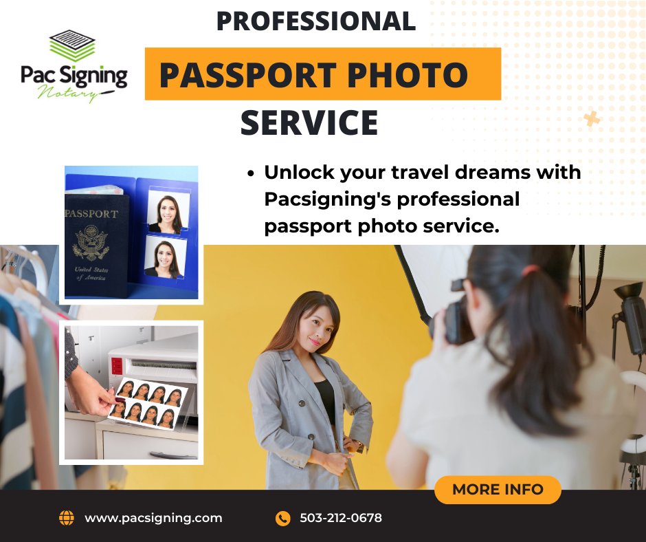 Capture your perfect passport photo at Our Hillsboro and Lake Oswego office! 

Visit pacsigning.com
Call 503-212-0678

#PassportPhoto #ProfessionalService #Pacsigning #TravelWithConfidence #GetReadyToExplore