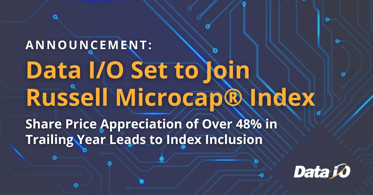 DataIO_Company's tweet image. Data I/O Corp. (NASDAQ: DAIO) announces its upcoming inclusion in the @FTSERussell Microcap® Index. This recognition comes as a result of a share price appreciation of over 48% in the past year, outperforming the NASDAQ Composite.

#DAIO #RussellMicrocapIndex #Innovation #NASDAQ