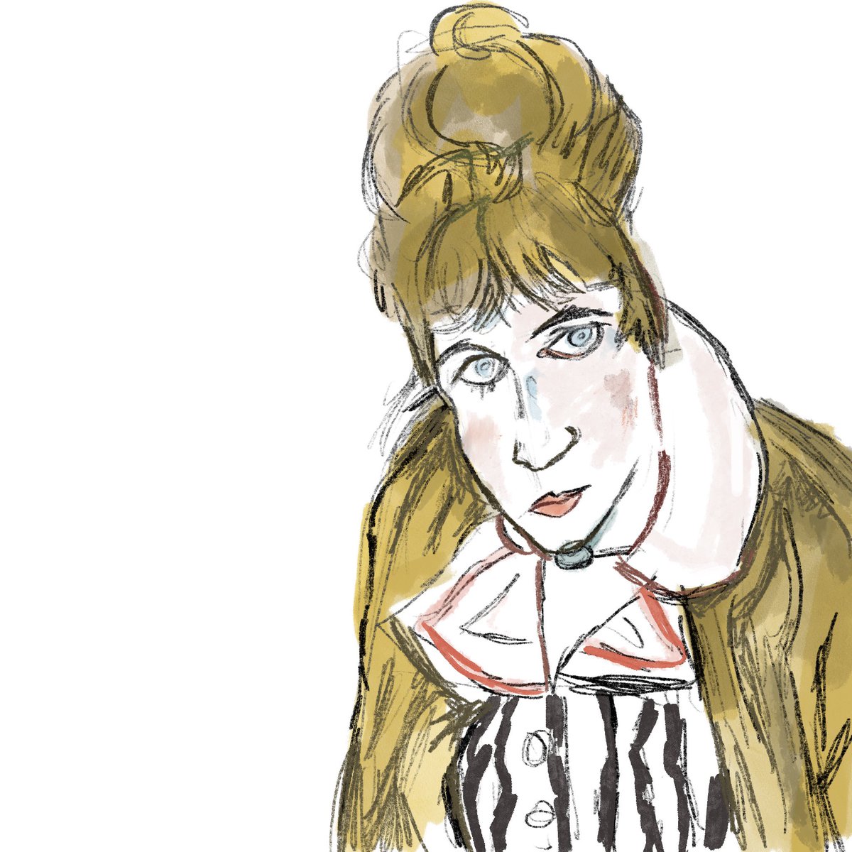 Thursday #PortraitChallenge

‘Edith in a striped dress, seated’, drawing by her husband Egon Schiele in 1915. My #procreate version <a href="/StudioTeaBreak/">Virtual Studio</a>