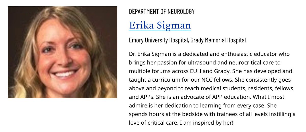 Congratulations to @EmoryNeuroCrit @EmoryNeurology @EmoryNeurosurg Assistant Professor @sigman_md on this well deserved recognition for #EducatorAppreciationDay from @EmoryMedicine 

med.emory.edu/about/faculty/…