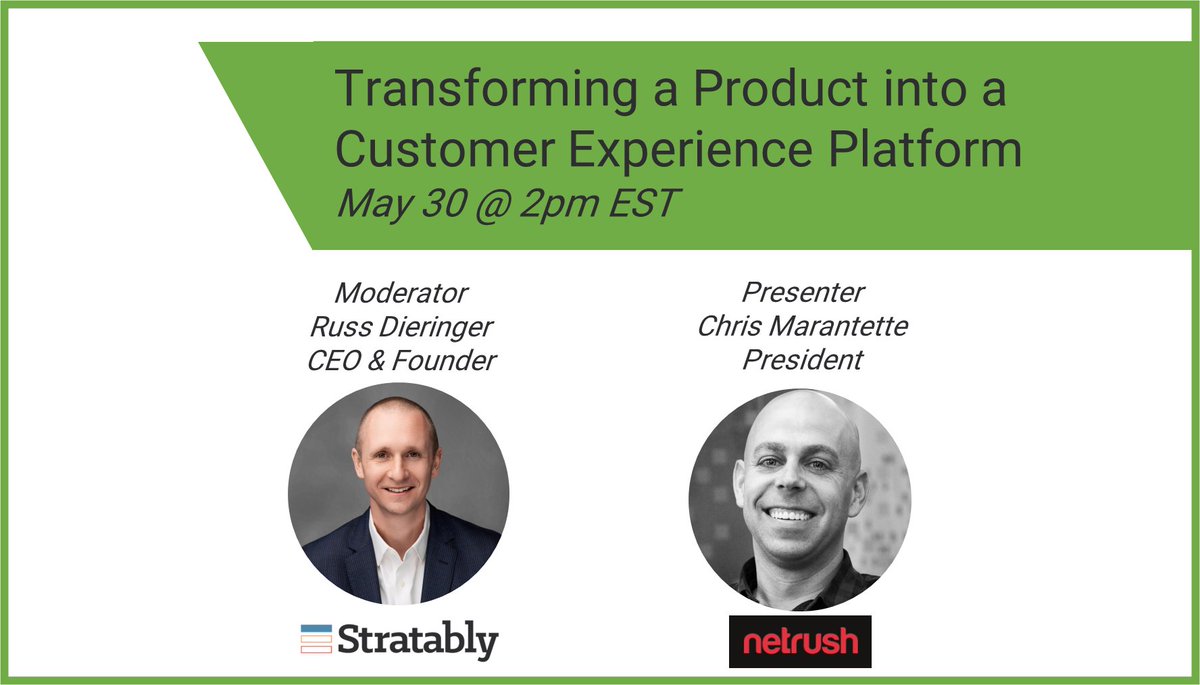 netrush's tweet photo. Get a peek into the future of #ecommerce next Tue, May 30, when Netrush’s Chris @Marantette joins @TryStratably’s @RussDieringer for a #webinar on how to transform a product into a CX platform. REGISTER➡️https://t.co/Ta7ACpeJvT https://t.co/BJGrwUpCIy