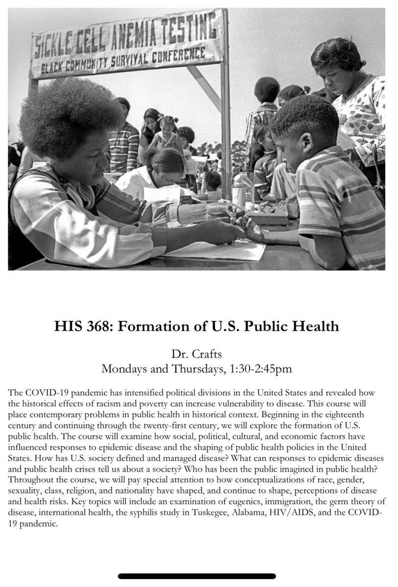 We are excited for Dr. Lydia Crafts’ new course <a href="/ManhattanEdu/">Manhattan University</a> this fall: History 368: Formation of U.S. Public Health! Given our recent global pandemic experience this topic engages everyone. It also comes at the perfect time to support the new School of Health Professions.