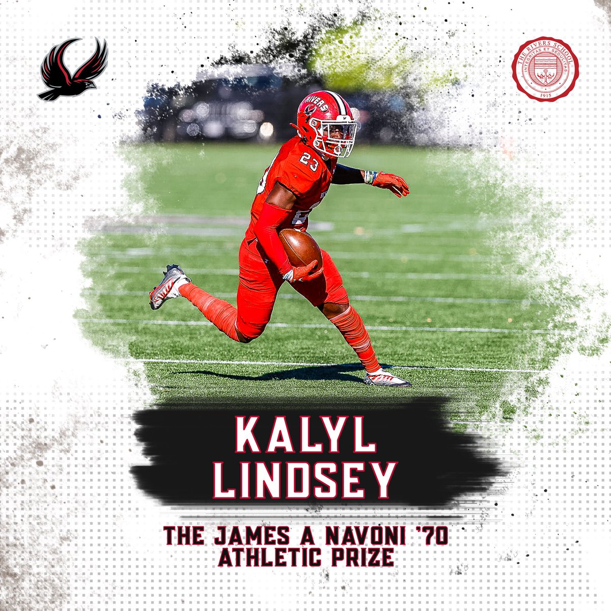 Congratulations to Kalyl Lindsey on winning The James A. Navoni ‘70 Athletic Prize, awarded to a senior for his athletic ability, outstanding leadership, and contributions to the advancement and improvement of athletics at Rivers.