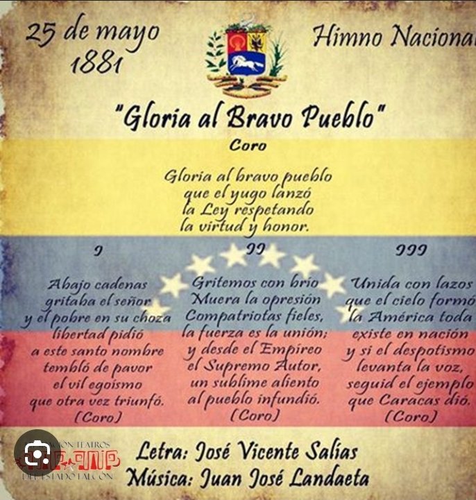 Hoy se conmemoran 142 años que se decreto El Gloria Al Bravo Pueblo como Himno Nacional dé nuestra Patria

#Hoy #fechapatria #Venezuela #FelizJueves