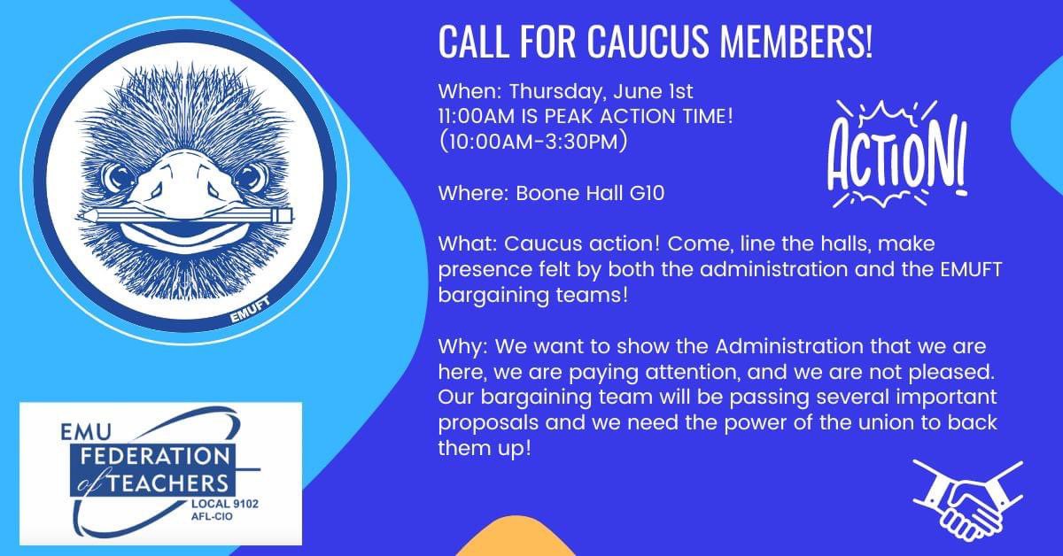 We have an important caucus room next Thursday and we need as many people as possible to show up!! #UnionStrong #TRUEMU #solidarity #callforaction