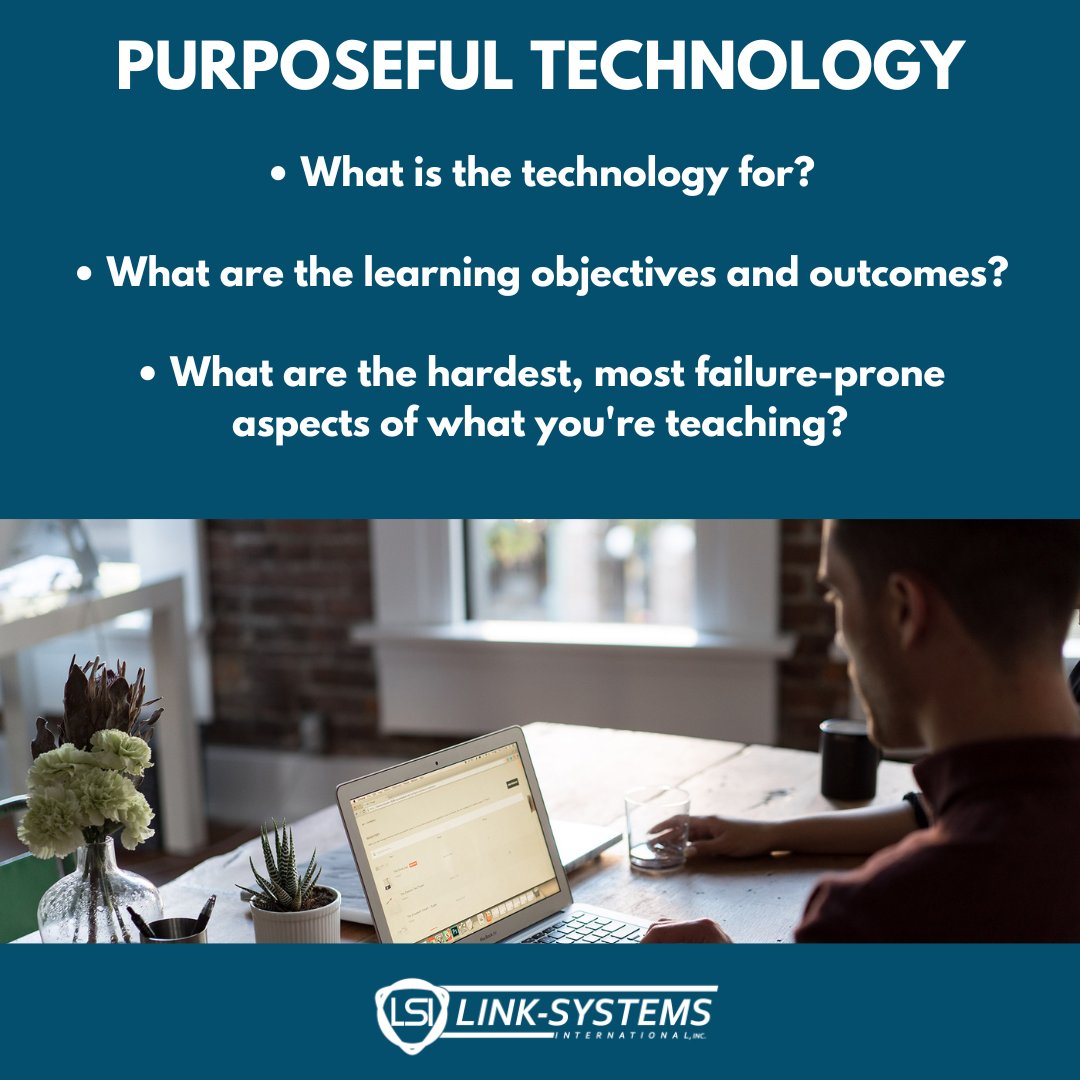 lsi_edu's tweet image. Take time to ask yourself a few questions as you adopt different technology for the classroom and beyond. 

#StudentSuccess #PurposefulTechnology #EdTech #OnlineLearning #LinkSystemsInternational
