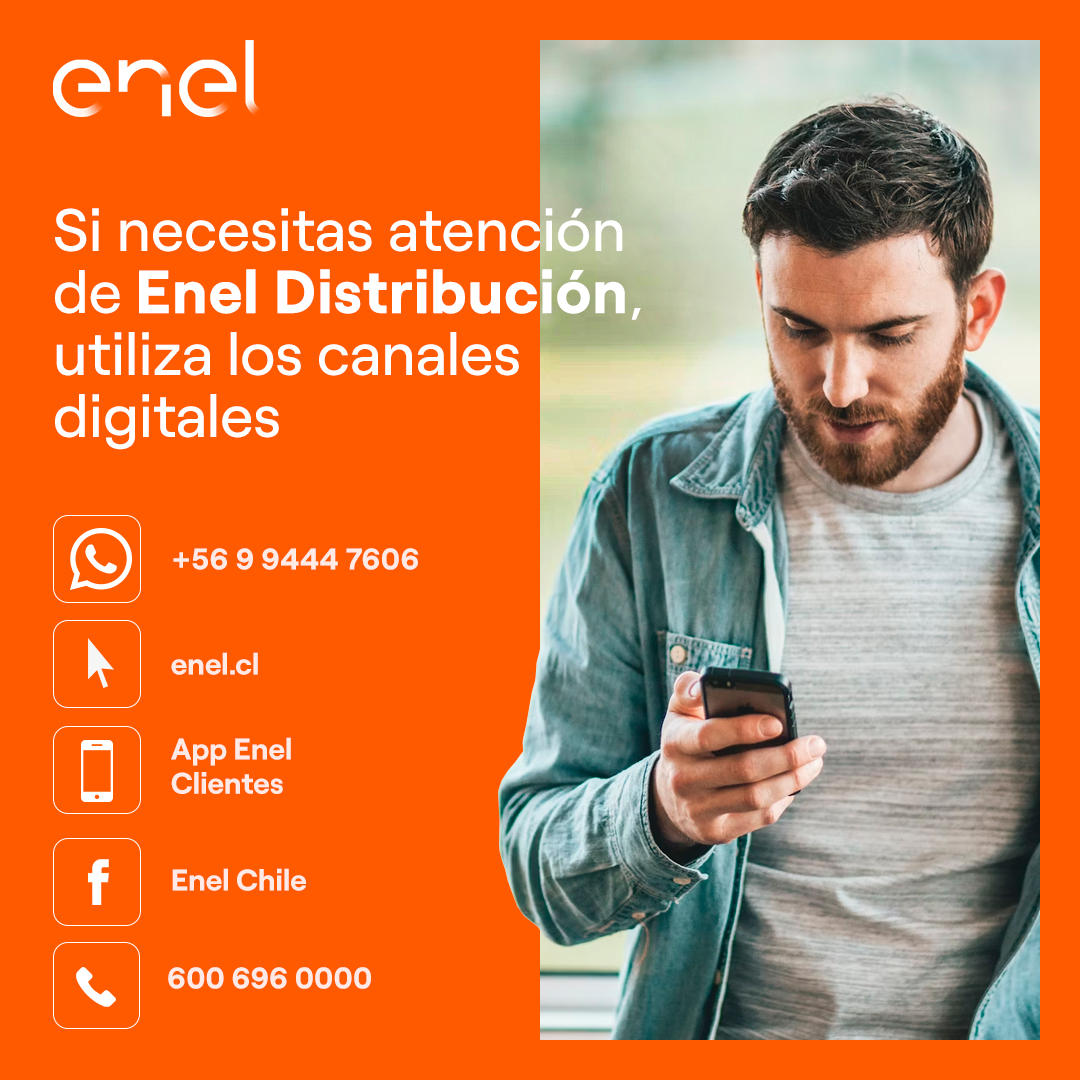 EnelChile's tweet photo. Recuerda que, si necesitas reportar una falla en tu suministro eléctrico, debes comunicarte al WhatsApp 👉🏼 https://t.co/m9IyE0HoMN

Los ejecutivos de atención de #EnelDistribución @Enel_Informa_CL te estarán ayudando 24/7. https://t.co/IXPRI0GYCe