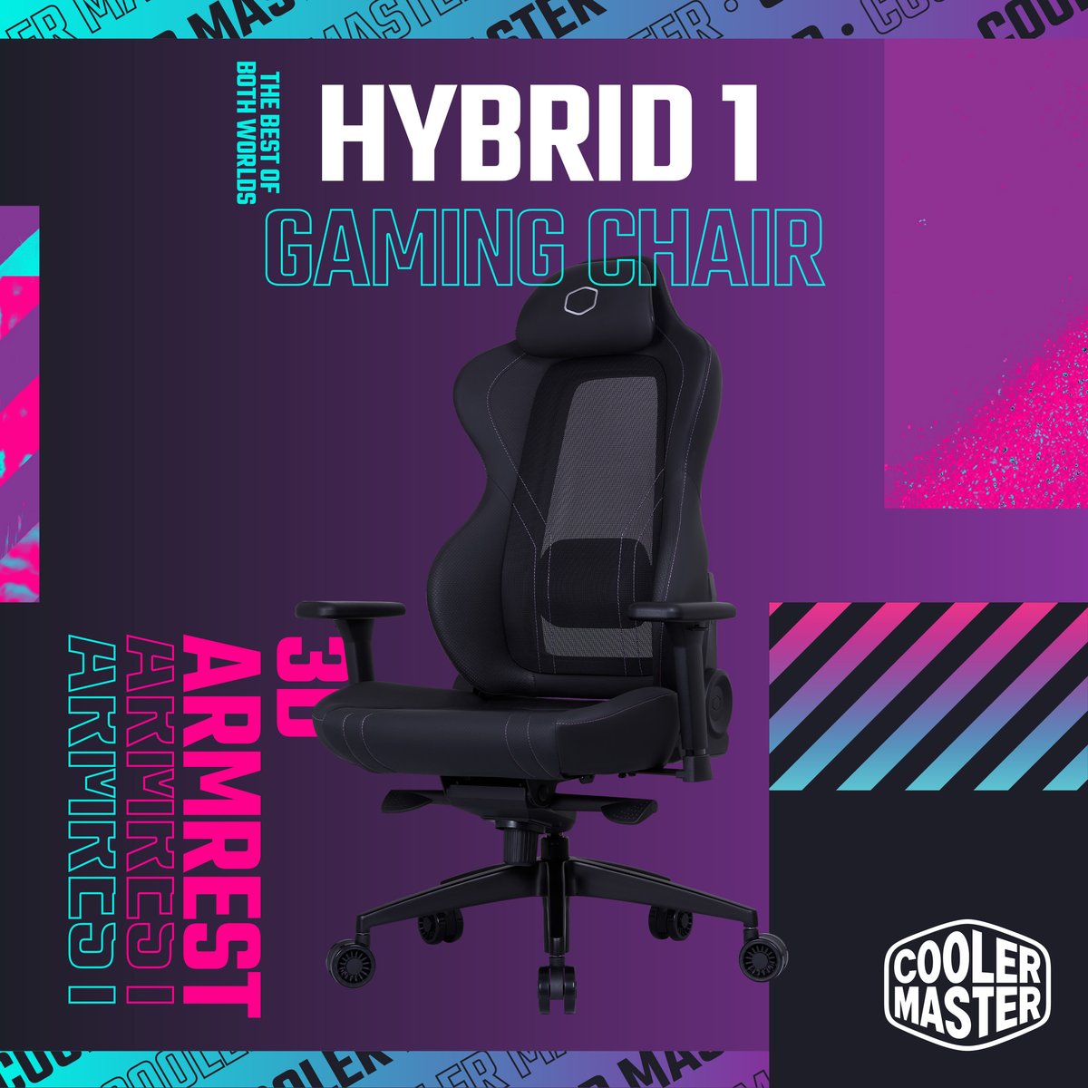 Hybrid 1 combines the benefits of comfort-driven office chairs with support-based racing seats that allow ergonomic customization for maximum airflow during longer sessions.