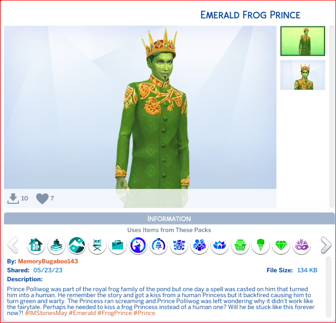 Inamacsims4's tweet photo. Sul Sul! I would like to nominate the following fantastic creations for a #maxisfav Emerald Starter♥Basegame by #sashraf1
Lunari by #Eveningray7
Emerald Frog Prince by #MemoryBugaboo143
Magnolia Blossom by #HisCelticlass Thank you Dag Dag xx https://t.co/eki72gd6aS