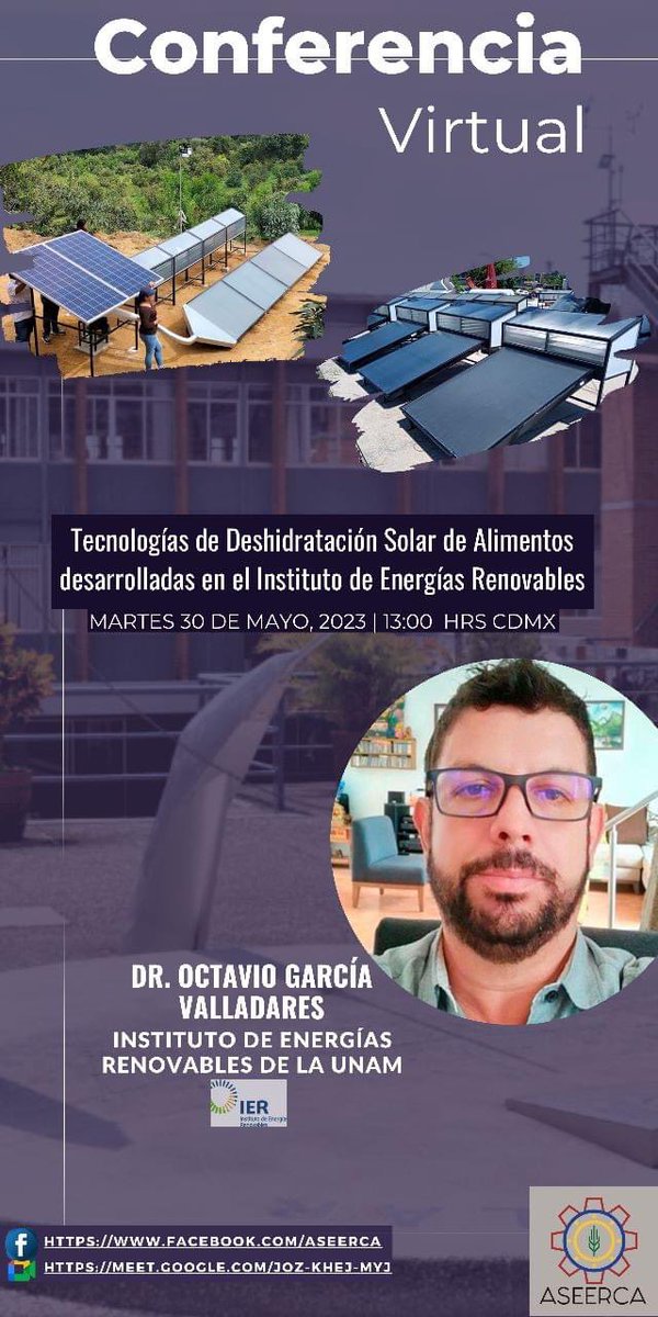 ierunam's tweet photo. Conoce las "Tecnologías de Deshidratación Solar de Alimentos desarrolladas en el #IER ☀️🍓🍏"

Conéctate a la charla del Dr. Octavio García del #IER, organizada por el Comité Organizador del #CONSYCSA 2023 y la #ASEERCA

📅 30 mayo, 13:00 h
📲 Por https://t.co/S41TCFrPL1 https://t.co/nQwjWs9auz