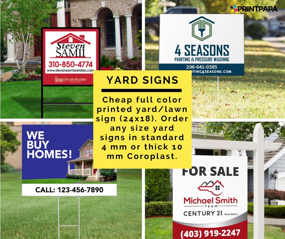 Get your message out there with our durable and vibrant Yard Signs! Perfect for political campaigns, real estate, small businesses, and more. #PrintPapa has got you covered with high-quality printing and fast turnaround times. Order now bit.ly/33LWHow

#YardSigns