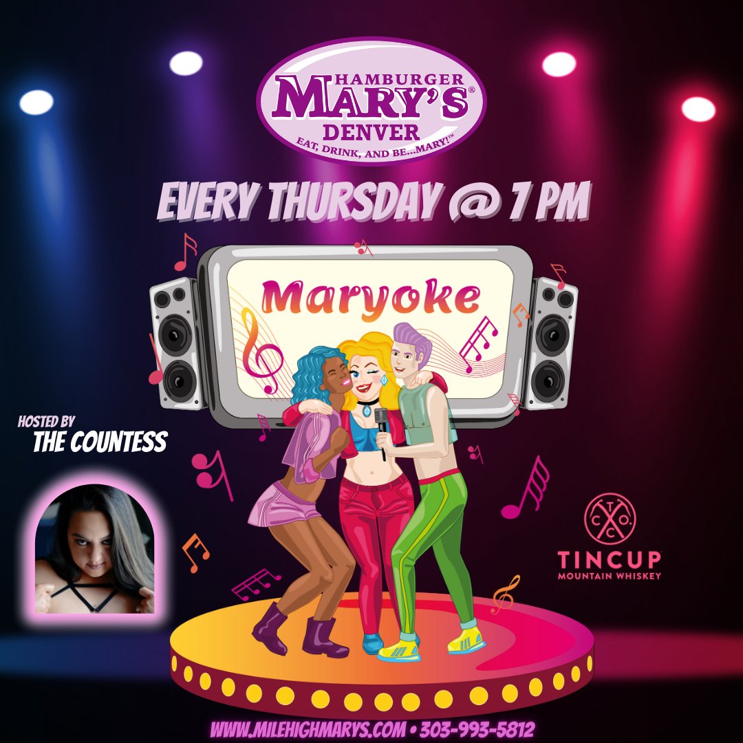 Mary-Oke: like singing in the shower but with an audience! The fun kicks off at 7p with your host, The Countess. First singers get a shot of whiskey to loosen up the vocal cords!!