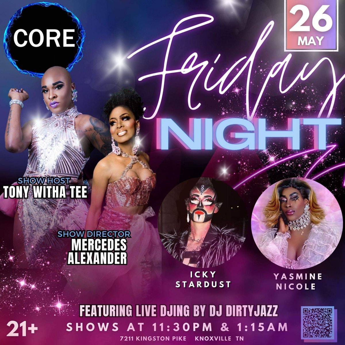 Tomorrow night at CORE! Join me and these other fabulous entertainers. #THEmercedesalexander #Knoxvilletn  #dragshow #dragisnotacrime