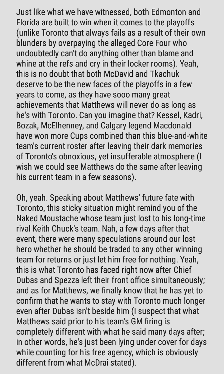 StephannieDani3's tweet photo. The Fates of #MATTHEWS and the Naked Moustache 🤭🎶

[A 3-PAGE NOTE]

✨ #STANLEYCUP #TIMETOHUNT #VAMOSGATOS #LeafsForever #WeWantFlorida #InstantKarma Tkachuk #MVP #HEGONE #fluke #GoHabsGo #Wideman #LetsGoOilers #McDavid #Draisaitl #McDrai #Dubas #Spezza ✨ https://t.co/M5vD1ynyI6