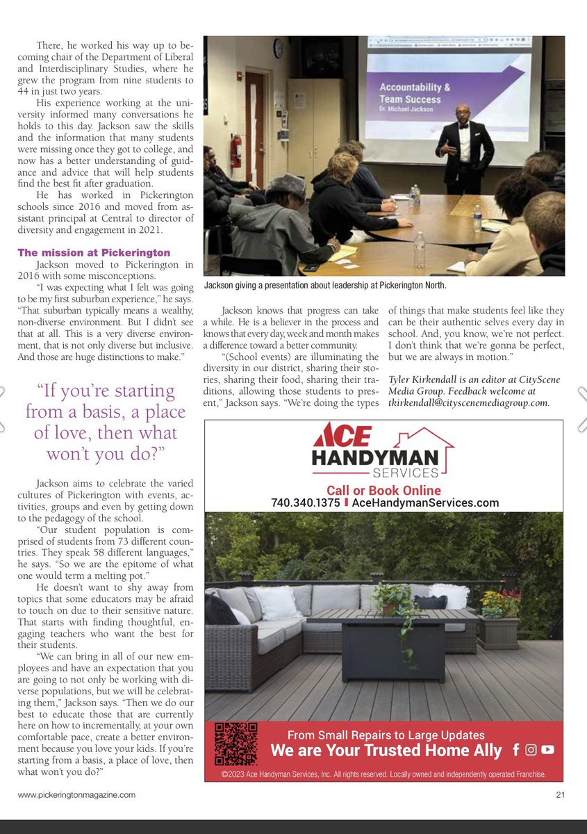 dr_mjacksonplsd's tweet photo. Such an exciting and humbling time of year! To have received the Diversity Champion award as a district and being humbled by making the cover of the Pickerington Magazine today. I’m feeling grateful. @PLSD @PlsdSupt @AlesiaGillison @lkellyplsd https://t.co/vtSrjXfRJ5