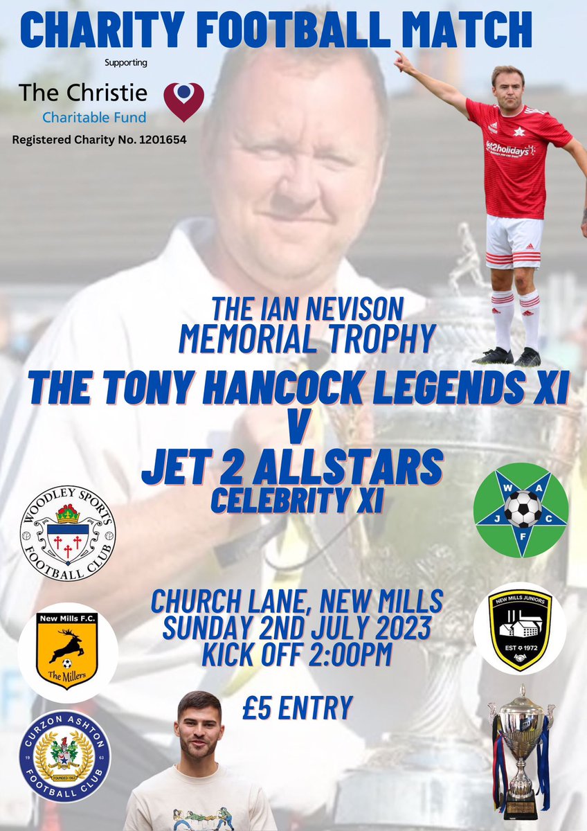Please promote and come along to support if you can. Remembering Nev through the sport he loved. All funds raised are in aid of The Christie. If you'd like to sponsor a match ball or advertise in the programme, please DM me #rememberingnev 💙
