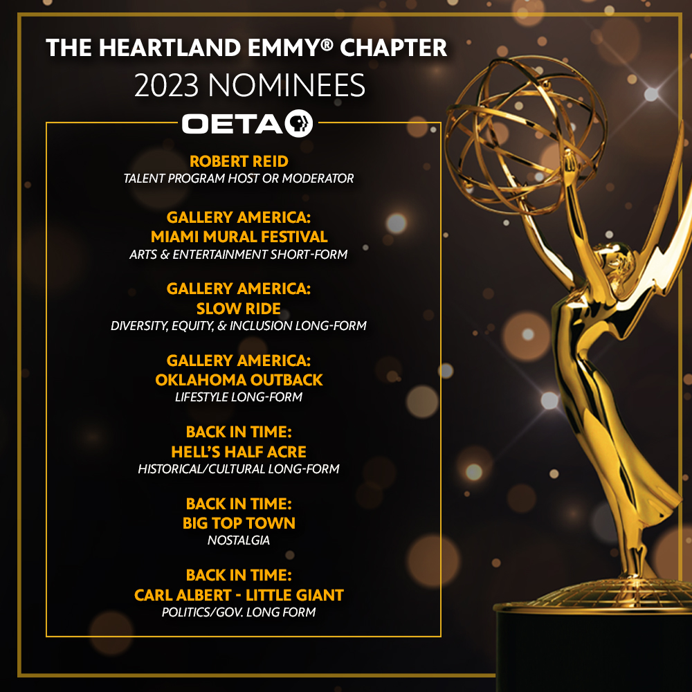 Congrats to #OETA's own <a href="/GalleryOETA/">Gallery America</a> and Back in Time for their 2023 Heartland Emmy Nominations! 🏆🎉