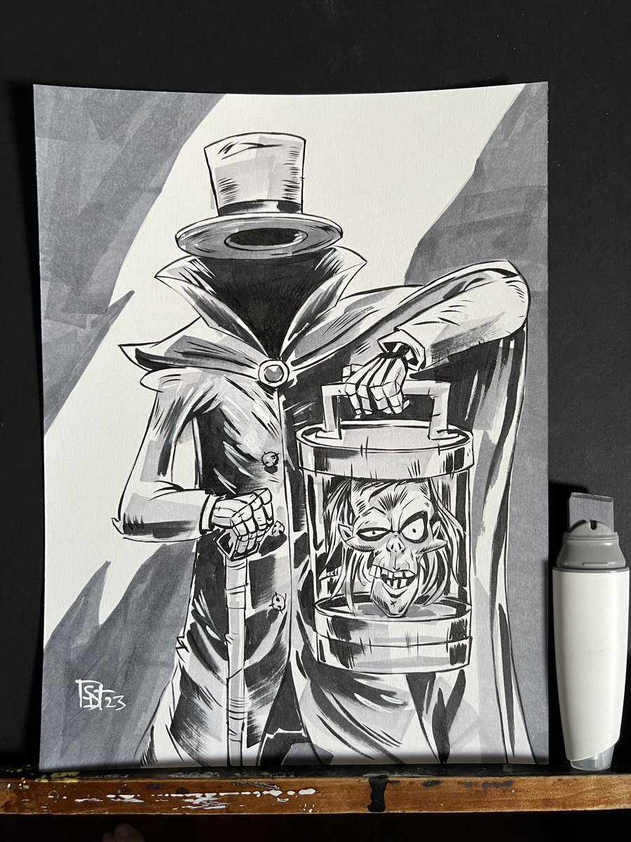 A Hatbox Ghost commission. This was a fun one! Have some room for a few more @heroesonline pre-show commissions. Send me a DM!🎩🎁👻

#commissionsopen #inkdrawing #comicsart #hatboxghost #thehauntedmansion #heroescon