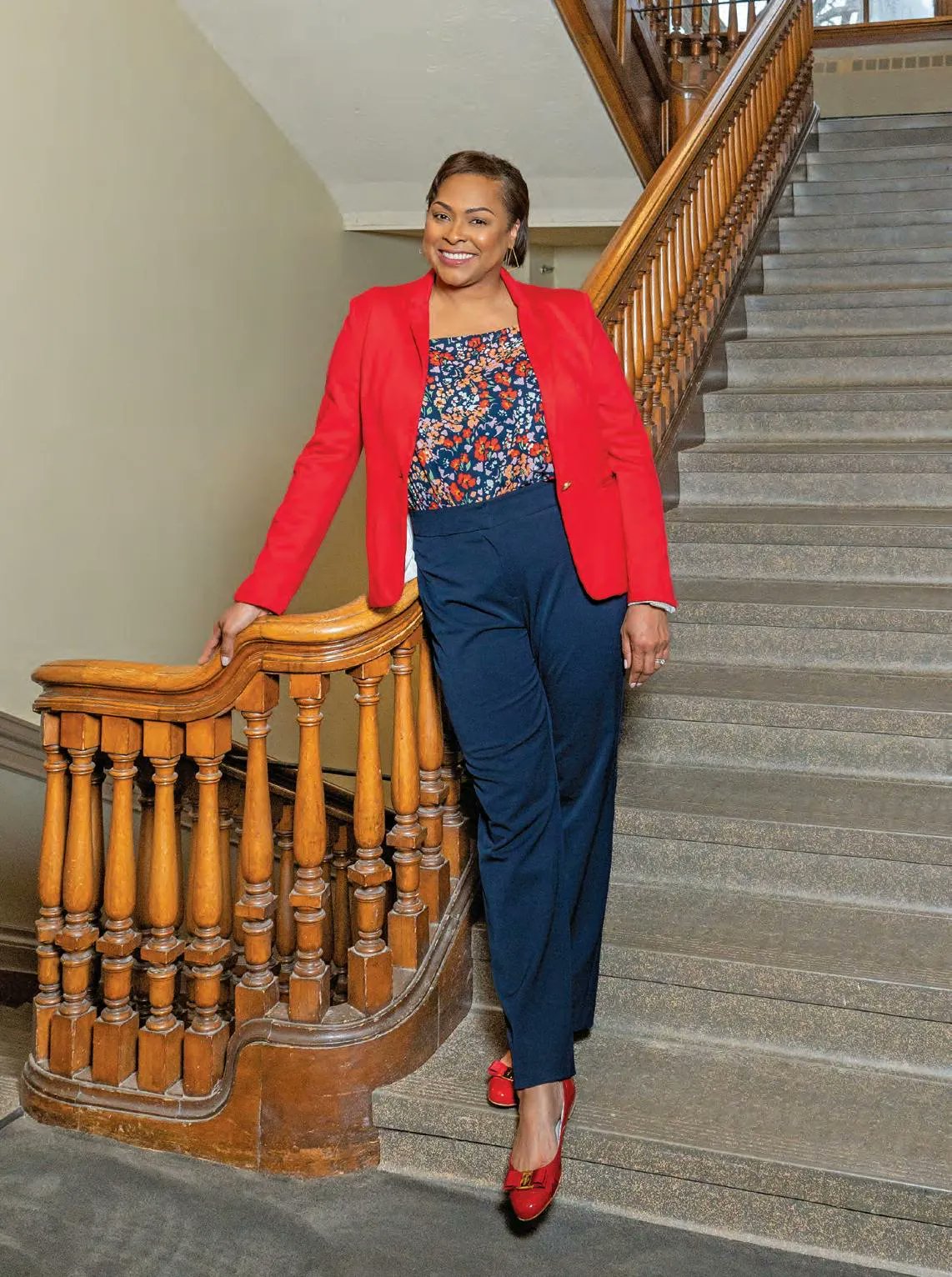 Red shoes shop blue pants
