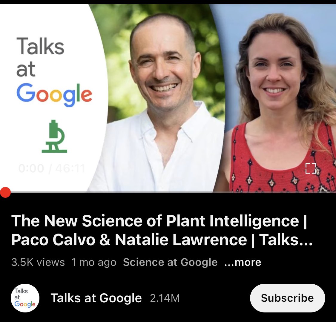 Had a great time discussing plant intelligence, plant-inspired robotics, ecological education and rethinking our place in nature w/ Paco Calvo @MINTLab_umu with @talksatgoogle 
|The New Science of Plant Intelligence | youtu.be/lDsFsyWa7r8 via @YouTube