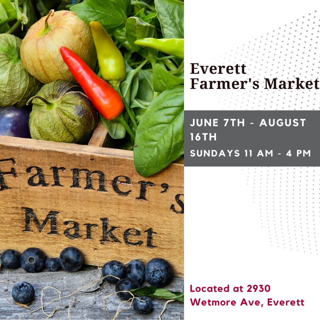 WSUEverett's tweet photo. #EverCougCommunity! Looking for something fun to do this summer? Discover the joys of the Everett Farmer's Market this summer! From June 7th to August 16th, have fun and enjoy local treasures every Sunday. โ๏ธ ๐
#SummerFun #SupportLocal #EverettEvents https://t.co/8PY3wEBJ8u