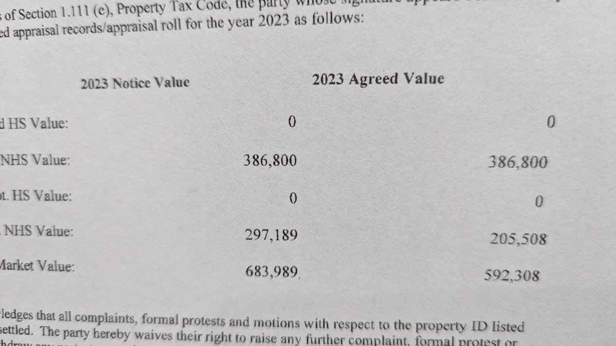 1st Waiver of Protest signed this year.  2022 value was $575,000 they tried to take me to $683,989 for 2023 but agreed to $592,308 after I presented my evidence.  Actual cash savings of about $2320 next year when taxes are due. Proposed increase 18.95%; Actual increase 3% https://t.co/AWuQxvhe0A