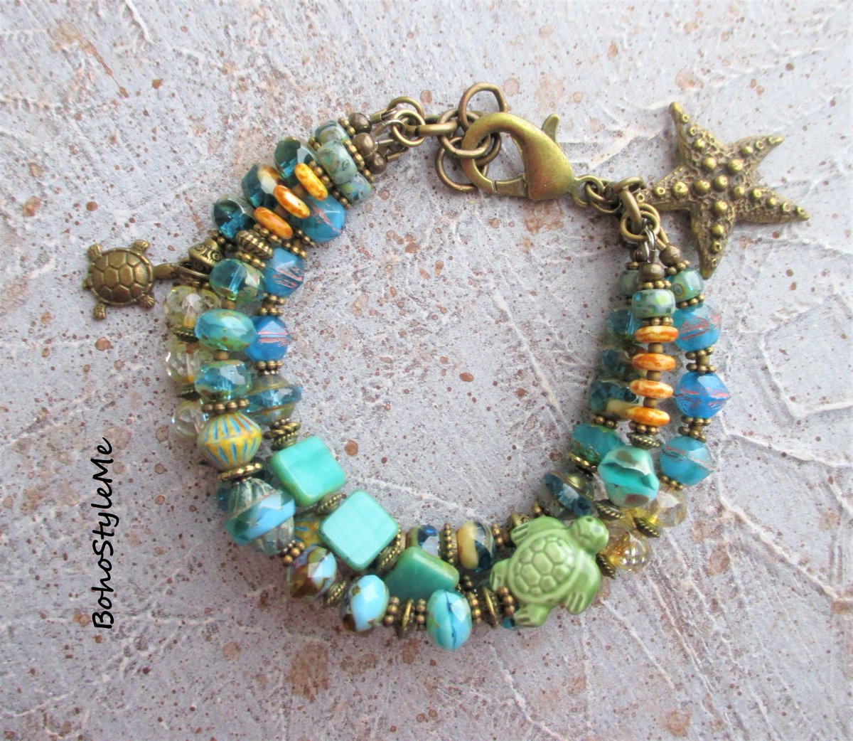Starfish Ocean, Boho Style Me Handmade Deep Ocean Blue Beaded Layering Bracelet, BohoStyleMe, Modern Hippie Chic Jewelry