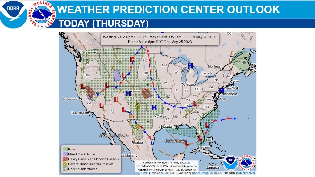 Weather is on repeat for now. Showers and thunderstorms with locally heavy rain persist across much of the Inter-mountain West, Plains, and in the Southeast. Storms could be severe in parts of Texas. Fairly pleasant spring weather in the Great Lakes, Northeast, and Mid-Atl.