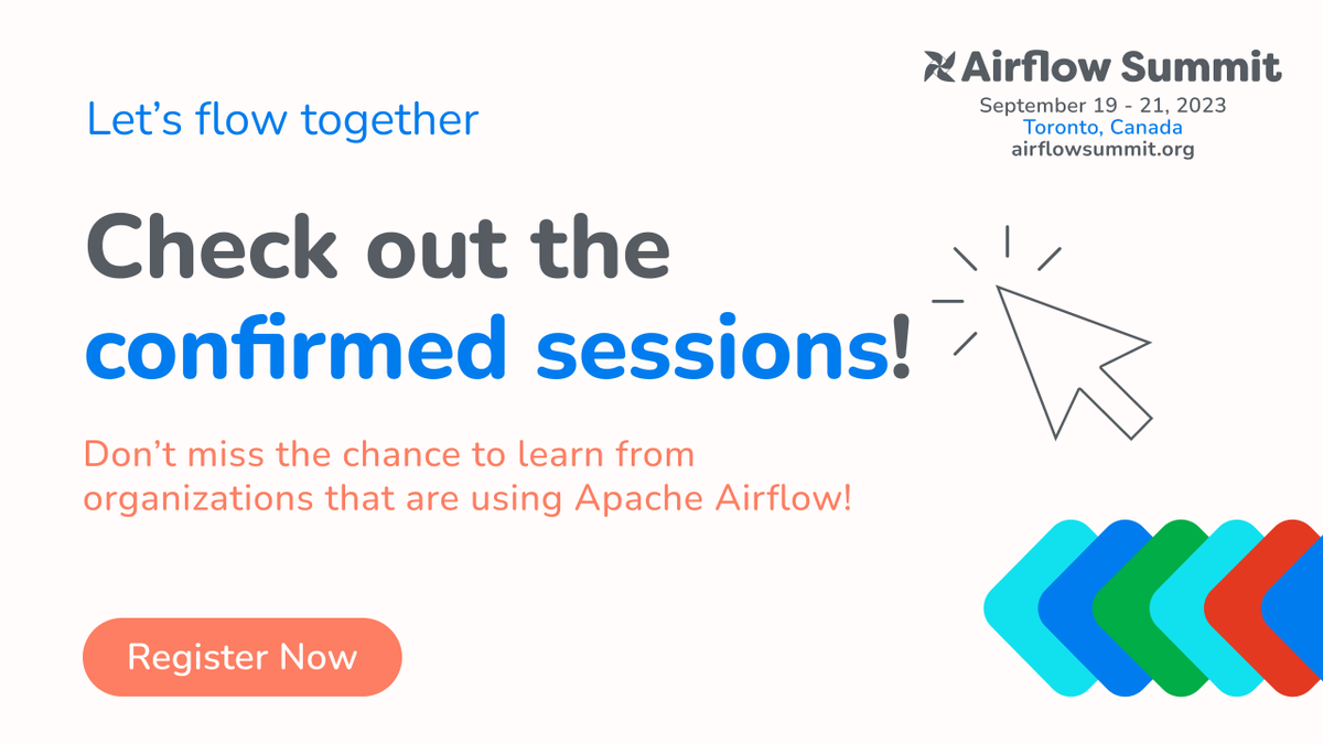 👀 Check out the confirmed sessions!
Let’s flow together this year in Toronto ⛵️

Tickets here: airflowsummit.org/tickets/

#DataOrchestration #BatchProcessing #DataProcessing #DataPipelines #Data #DataSience #OpenSource #Airflow #ApacheAirflow #AirflowSummit2023