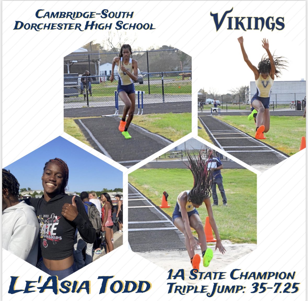 C-SDHS Vikings Athletics (@athleticscsdhs) on Twitter photo We have our first 1A State Champion!
Congratulations to <a href="/LeAsiaTodd1/">Le’Asia Todd</a> on her Triple Jump title!
Let’s go Vikings! We have our first 1A State Champion!
Congratulations to <a href="/LeAsiaTodd1/">Le’Asia Todd</a> on her Triple Jump title!
Let’s go Vikings!