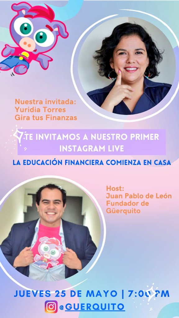 Hoy a las 7pm por #InstagramLive vamos a conversar con @yuridiatorres de @giratusfinanzas de #dinero en la infancia #Ahorro #EducaciónFinanciera