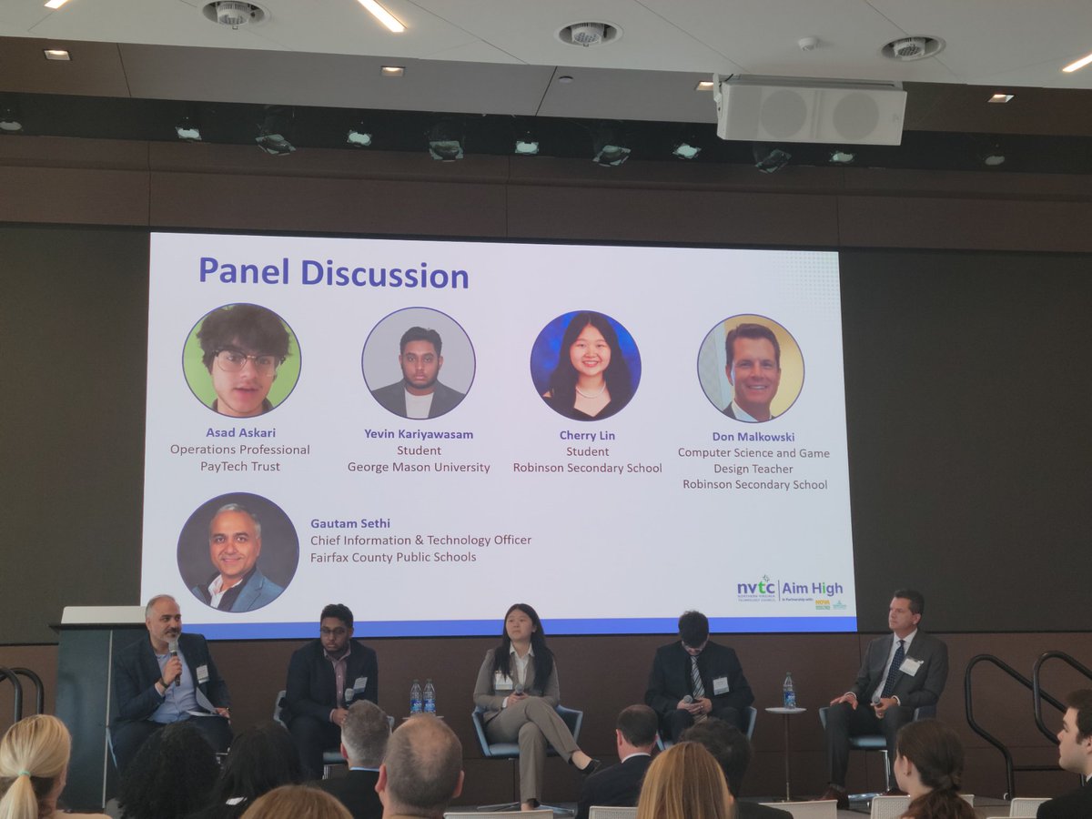 Our students and teachers did an amazing job with the panel discussion at today's Aim High launch event! Excited to continue building tech opportunities for our students to get more real-world experience working with our tech partners! @FCPS_CTE