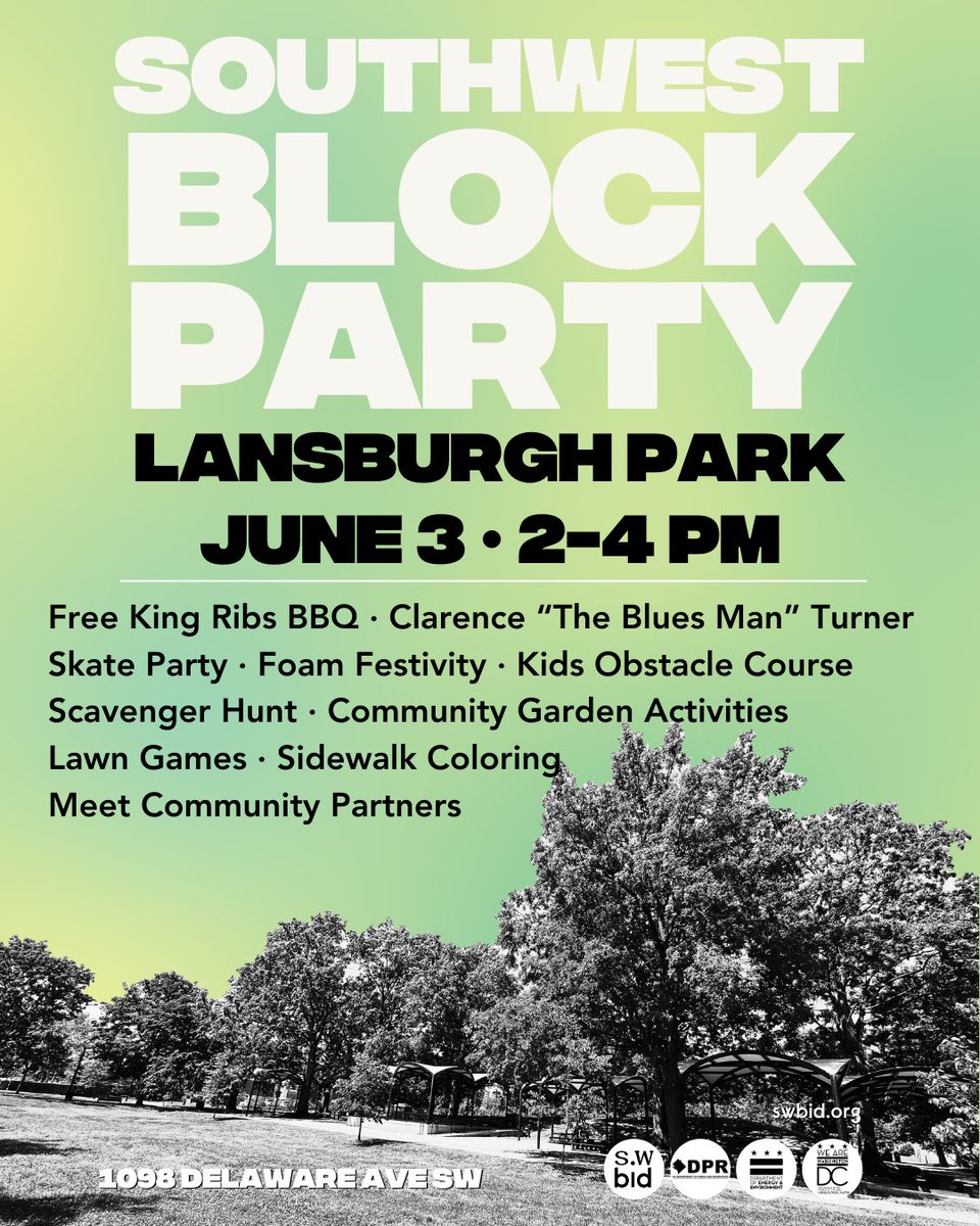 SWBID's tweet photo. Kick off DC Flood Awareness Week with a party celebrating the new Lansburgh Park Design and SW &amp; Buzzard Point Flood Resilience Strategy.
See you at Lansburgh on June 3rd! 🌳 https://t.co/Sdqn6HoTap