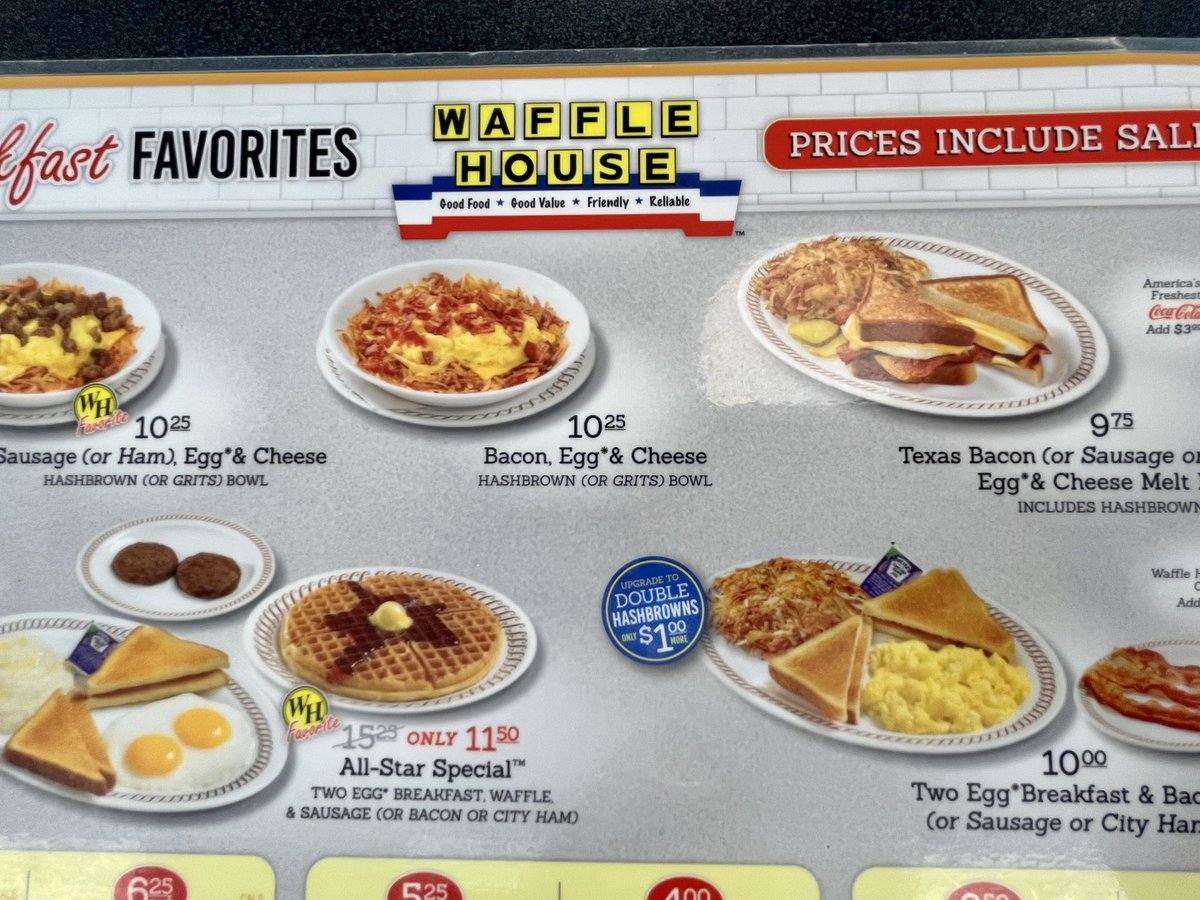 BtheMAX's tweet photo. I would not survive college with today’s Waffle House prices. https://t.co/61MBI0W5lT