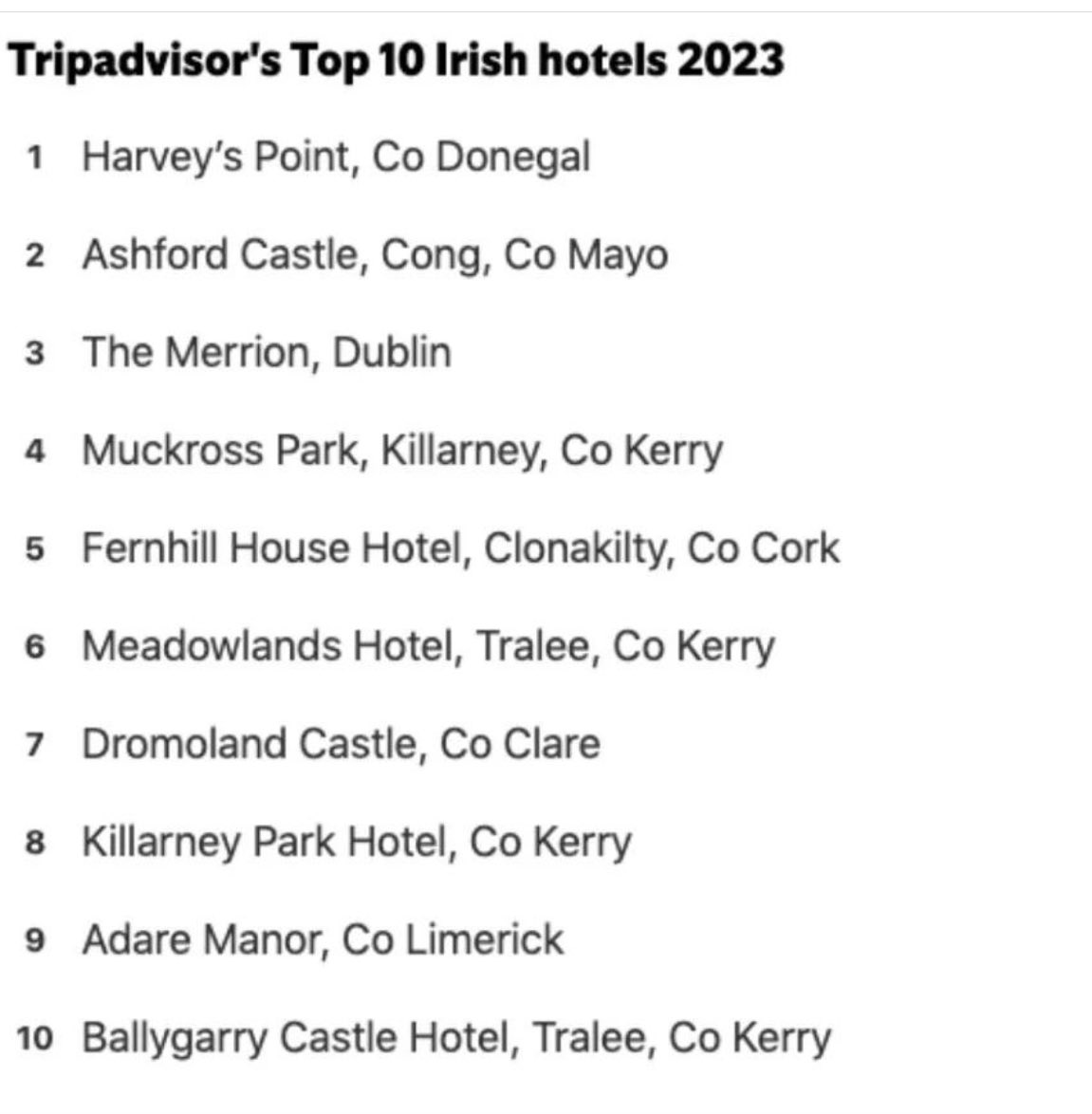 Great to see four hotels in #Kerry #Ciarraí make this list 💚💛