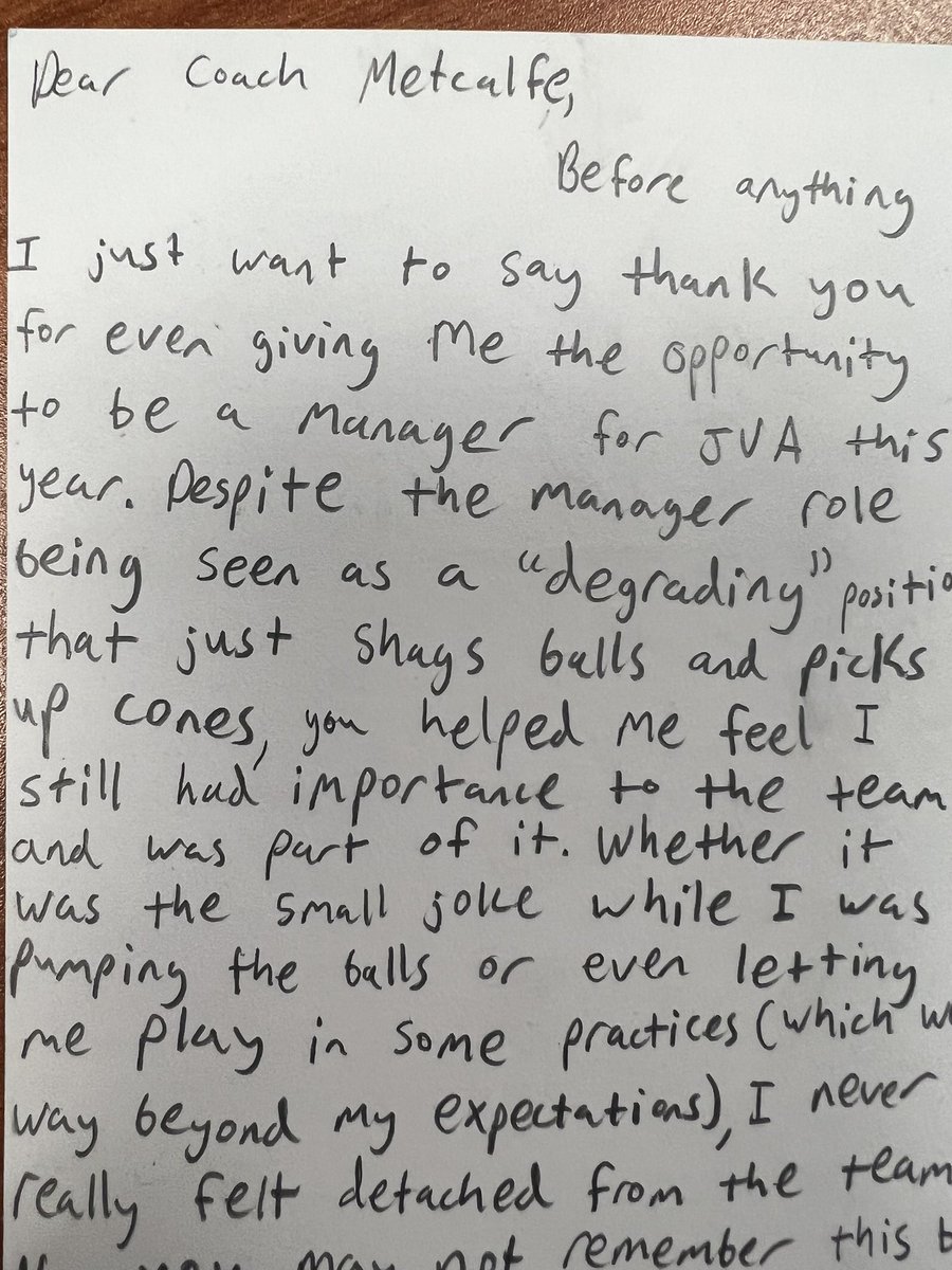 My advice to young coaches. Make sure your managers, trainers, statisticians, etc feel like they’re part of the team. Here’s part of a note I received from my manager today,