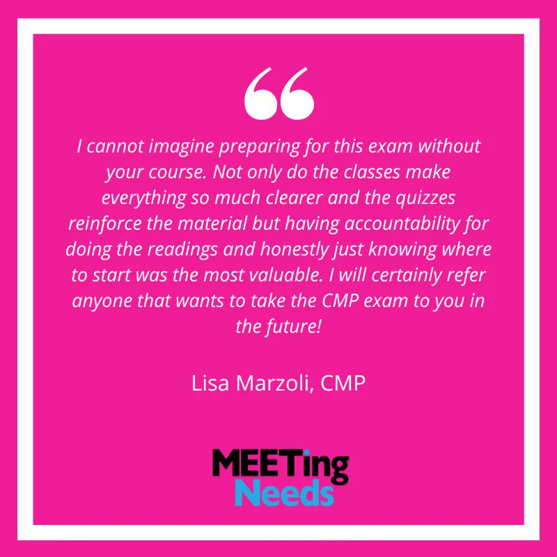 Thank you, Lisa! Have you decided to sit for the CMP (Certified Meeting Professional) Exam? Learn more about my #CMP prep class here: buff.ly/3bWfgfV
#testimonialthursday #eventleaders @eventleadershipinstitute