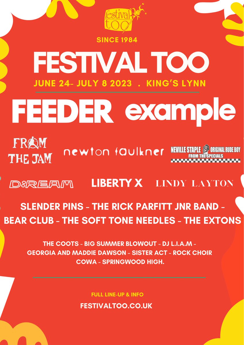 Festival Too returns 24 June - 8 July. Join us in the heart of King’s Lynn with three weekends of live music, and best of all it’s free to attend! 

Full info at festivaltoo.co.uk ❤️💛
