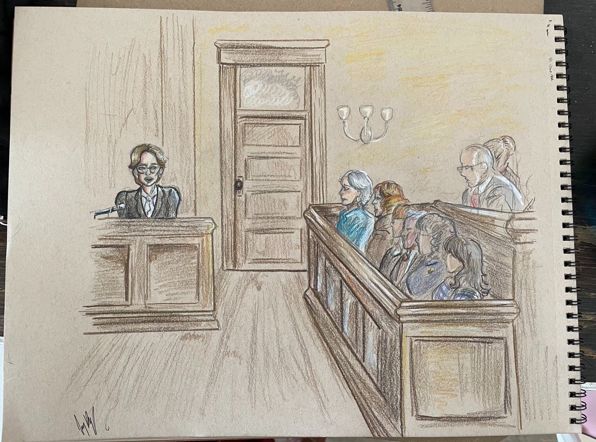Aaaaa~!  My artwork was officially used in HBO Max's #LoveAndDeath !!!!
I was cast as the courtroom artist and spent the two weeks filming the courtroom scene actively drawing - and one of the pieces was used in the final cut!!
(1&2: screencaps / 3: my photo of the final drawing)