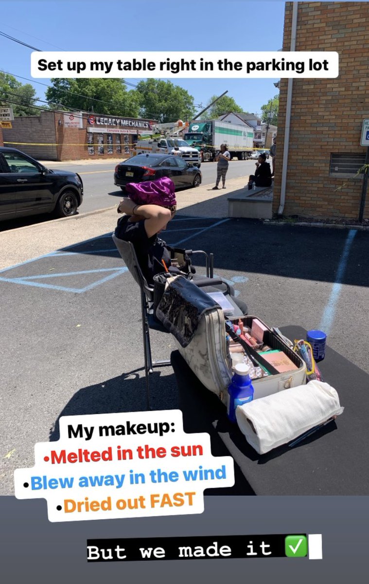 Of course a truck knocked out power for the whole block on PROM DAY 😭😭 .. so I did makeup outside on the street. Wouldn’t let my clients down 🙌🏽 #KaratsByChloe #Dedication #NJMakeupArtist