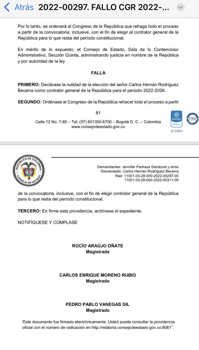 EIExpedienteCol's tweet photo. Dato: El @consejodeestado, le tumbó el contralor a @petrogustavo por fallas y vicios en su elección, el alto tribunal decidió declarar nula su elección. #NoticiaDeÚltimaHora https://t.co/62TWYnYRe0
