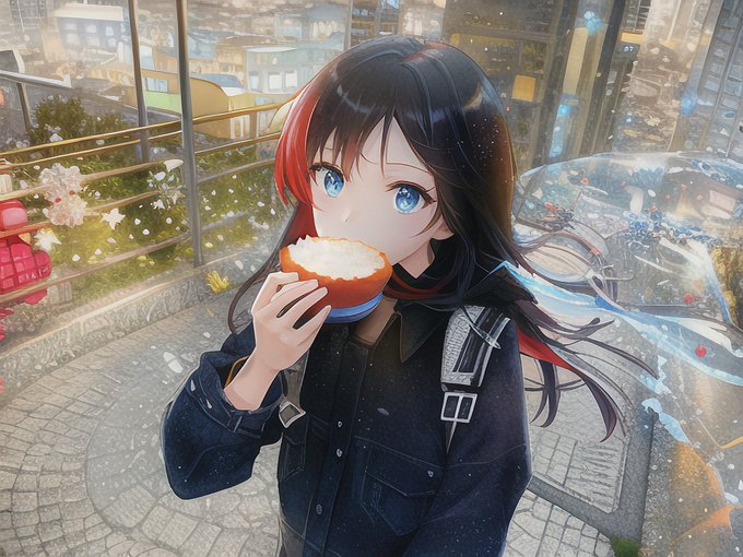 娘が食パン咥えながら「遅刻遅刻〜!」って走ってるので写真撮ってAIフィルターかけてみた