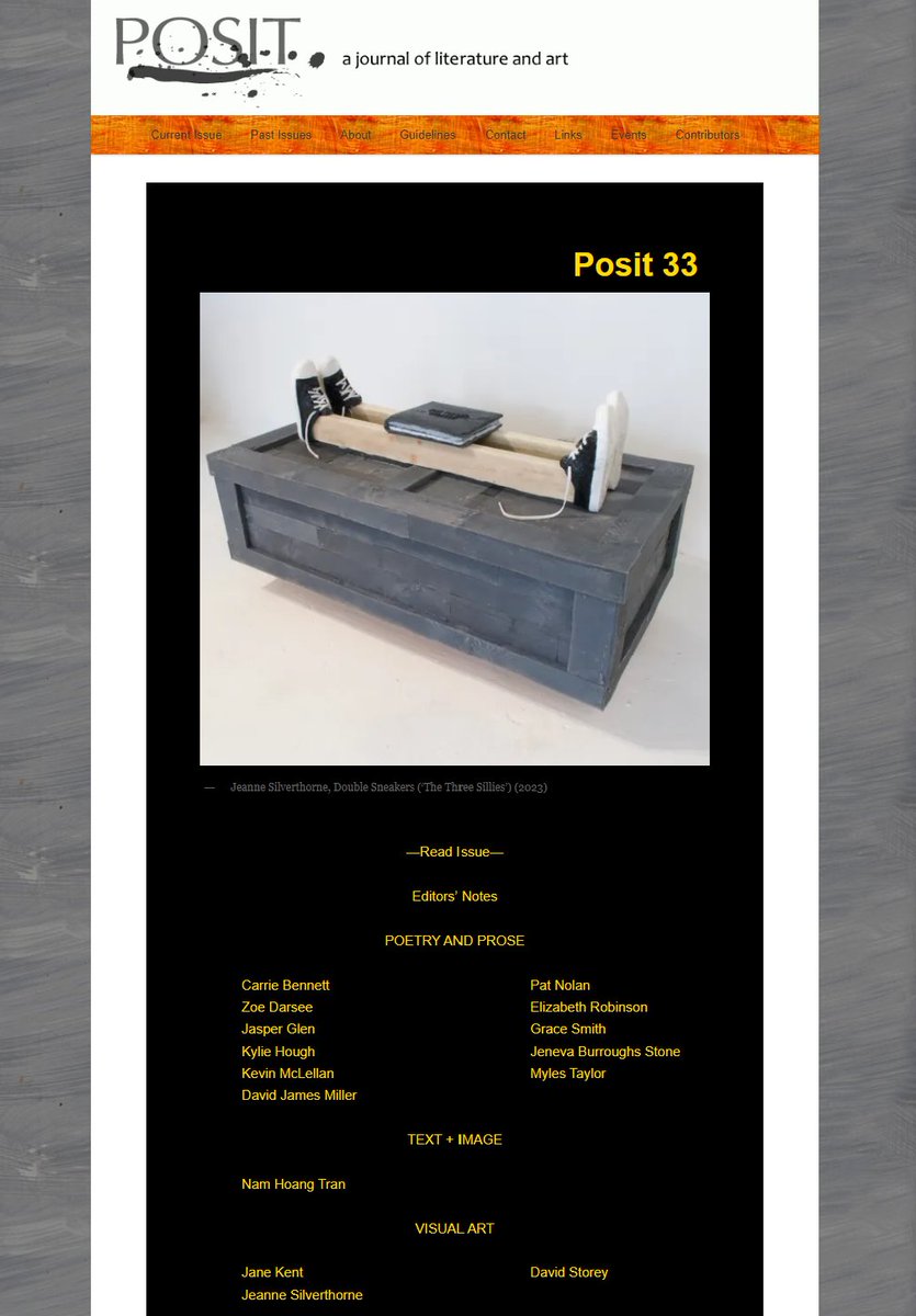 Posit Journal (@positjournal) on Twitter photo Hurray! <a href="/PositJournal/">Posit Journal</a> 33 is here. Featuring <a href="/discoletters/">grace smith</a>, <a href="/mylesdoespoems/">neurotic to the bone no doubt abt it</a>, @patnolanpoet, @jeneva22, Carrie Bennett, Zoe Darsee, Jasper Glens, Kylie Hough, Kevin McLellan, David James Miller, Elizabeth Robinson, Jane Kent, Jeanne Silverthorne, David Storey, & Nam Hoang Tran. Hurray! <a href="/PositJournal/">Posit Journal</a> 33 is here. Featuring <a href="/discoletters/">grace smith</a>, <a href="/mylesdoespoems/">neurotic to the bone no doubt abt it</a>, @patnolanpoet, @jeneva22, Carrie Bennett, Zoe Darsee, Jasper Glens, Kylie Hough, Kevin McLellan, David James Miller, Elizabeth Robinson, Jane Kent, Jeanne Silverthorne, David Storey, & Nam Hoang Tran.