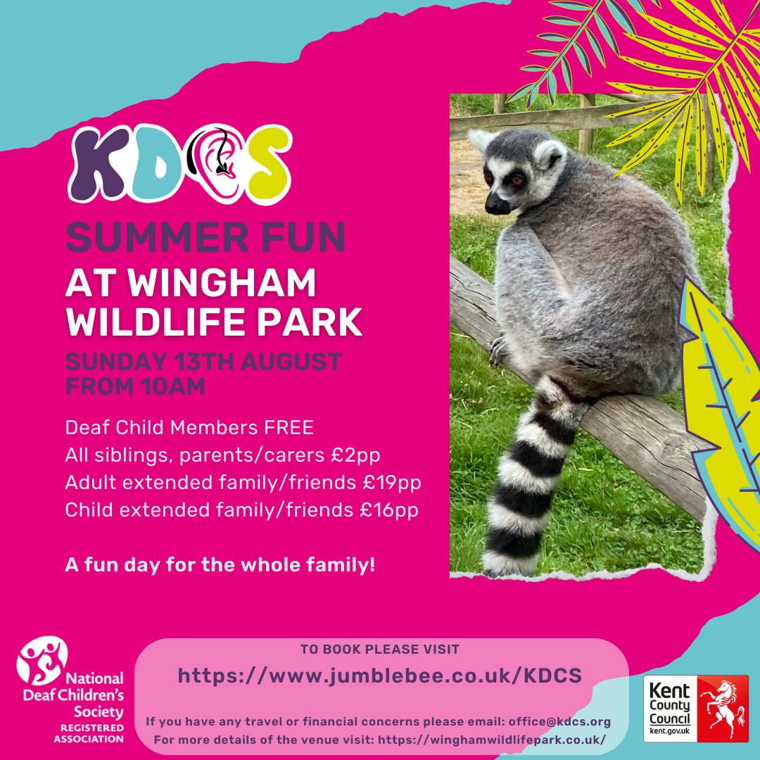 Join us at Wingham Wildlife Park this summer. Bookings: jumblebee.co.uk/kdcs #support #together #deaf #children #kent #families #ndcs