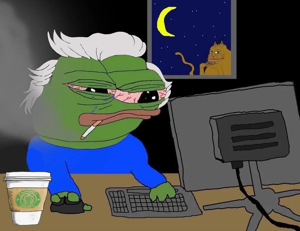 OldPepeBSC's tweet photo. GN #OldPepe bulls. Dream big. Dev needs some sleep. Tomorrow the revolution continues.

#MMGA #Binance #BSC #BSCGems https://t.co/3Oe6wTGINk